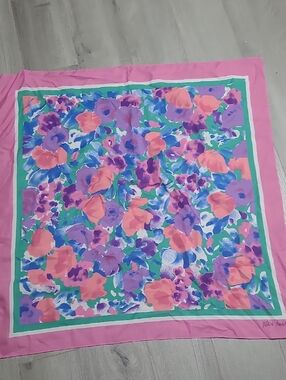 Vintage Patricia Dumont Striped Pink & Teal Lightweight Scarf